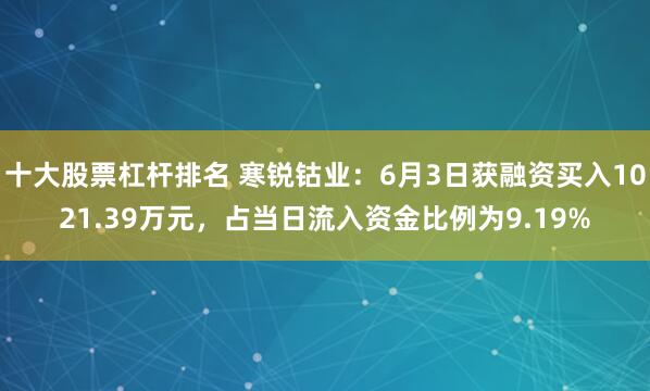 十大股票杠杆排名 寒锐钴业：6月3日获融资买入1021.39万元，占当日流入资金比例为9.19%